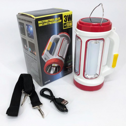 Ліхтар кемпінговий з сонячною панеллю 5158-LED-COB power bank, кемпінговий ліхтар-лампа. Колір: червоний