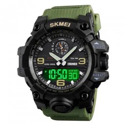 Годинник наручний чоловічий SKMEI 1586AG ARMY GREEN, чоловічий армійський водостійкий тактичний. Колір: зелений