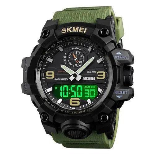 Годинник наручний чоловічий SKMEI 1586AG ARMY GREEN, чоловічий армійський водостійкий тактичний. Колір: зелений