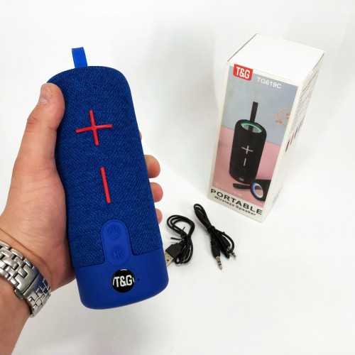 Портативна Bluetooth колонка TG619C FM-радіо USB/TF з ремінцем, блютуз колонка з підсвічуванням. Колір: синій