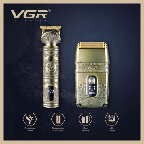 Провідний професійний набір машинка для стрижки та шейвер VGR V-649, Чоловічий акумуляторний тример